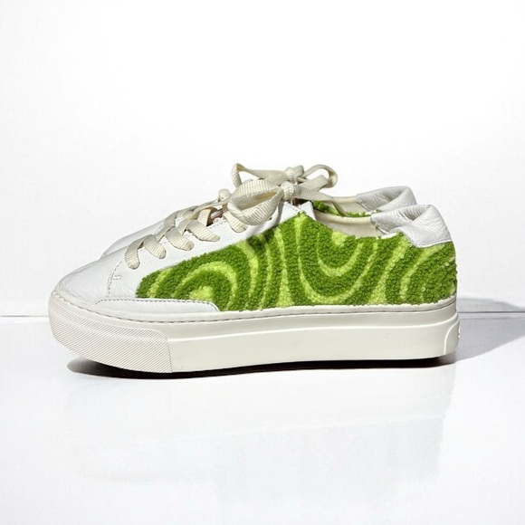 🌻NEW NWOT Soludos Psychedelic Green Spiral Ibiza Platform Leather Sneakers 7.5 - Picture 1 of 9